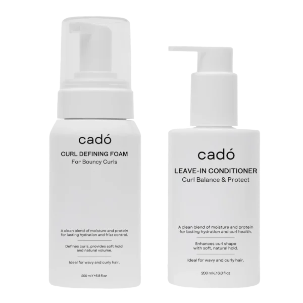 cadó professional styling duo featuring the Curl Defining Foam and Leave-in Conditioner for frizz-free, hydrated curls.