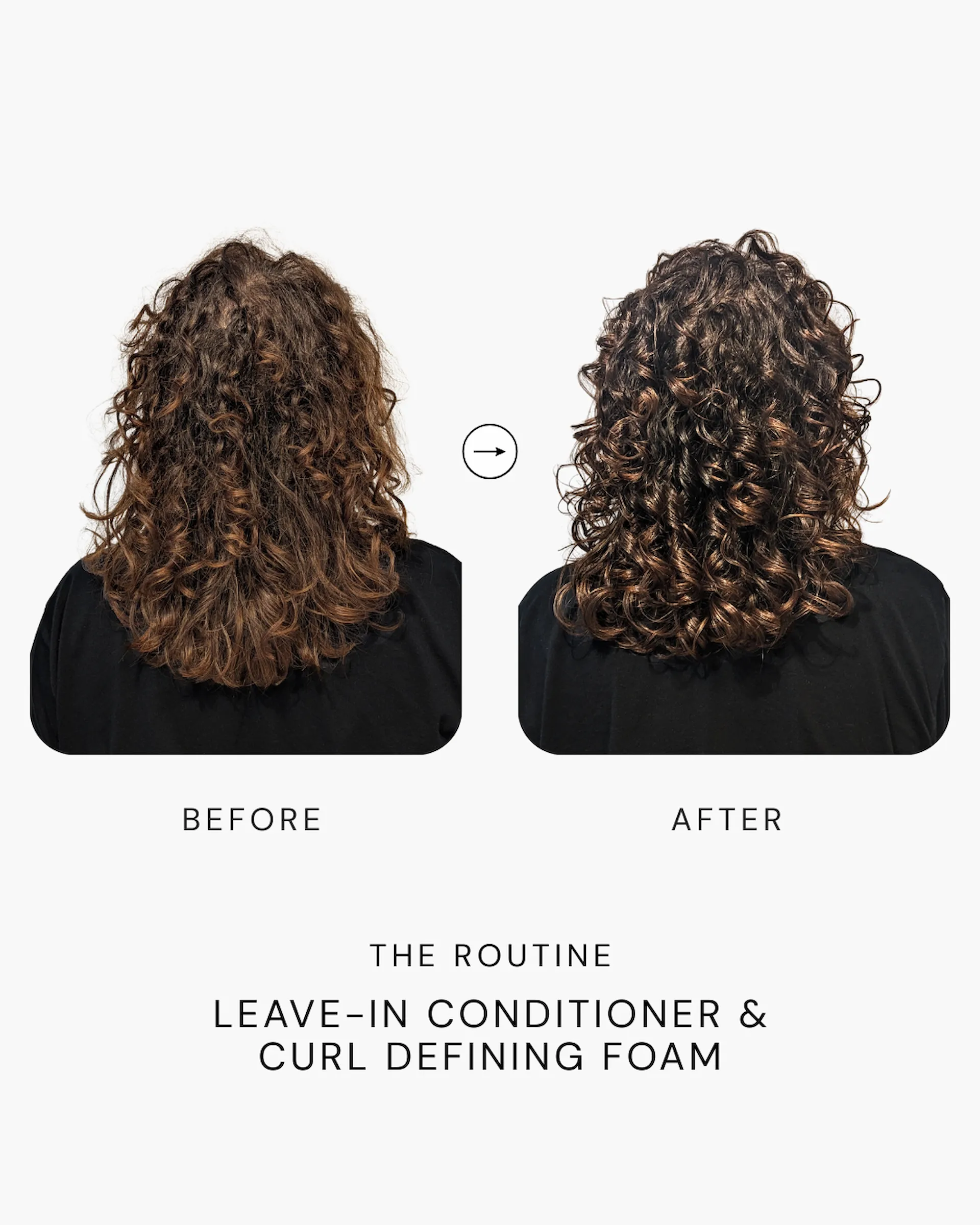 Rear view of curly hair before and after using cadó routine for volume and definition.